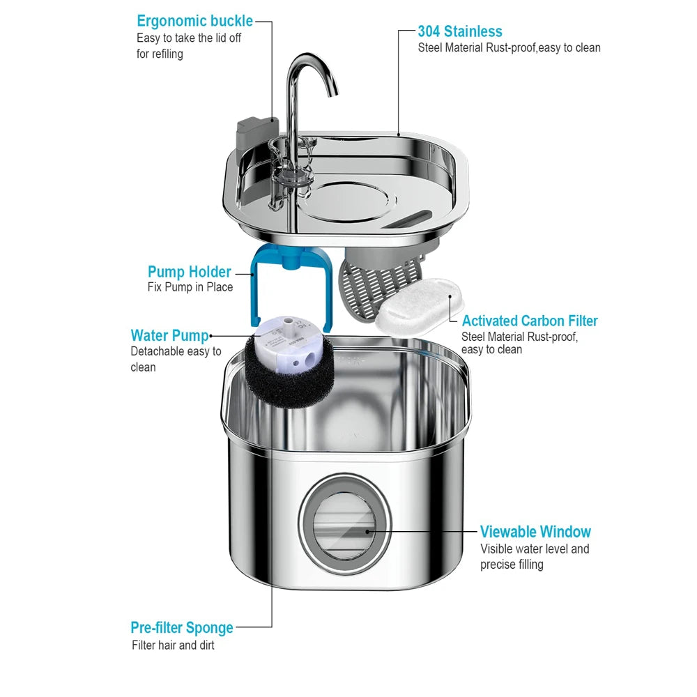 Automatic Stainless Steel Cat Water Fountain