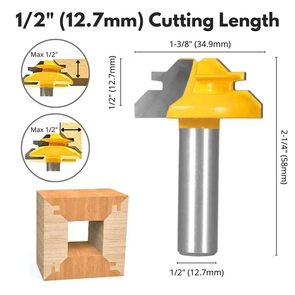 MiterMaster™ 45°-Gehrungsfräser mit Sperrfunktion – 1/2-Zoll-Schaft