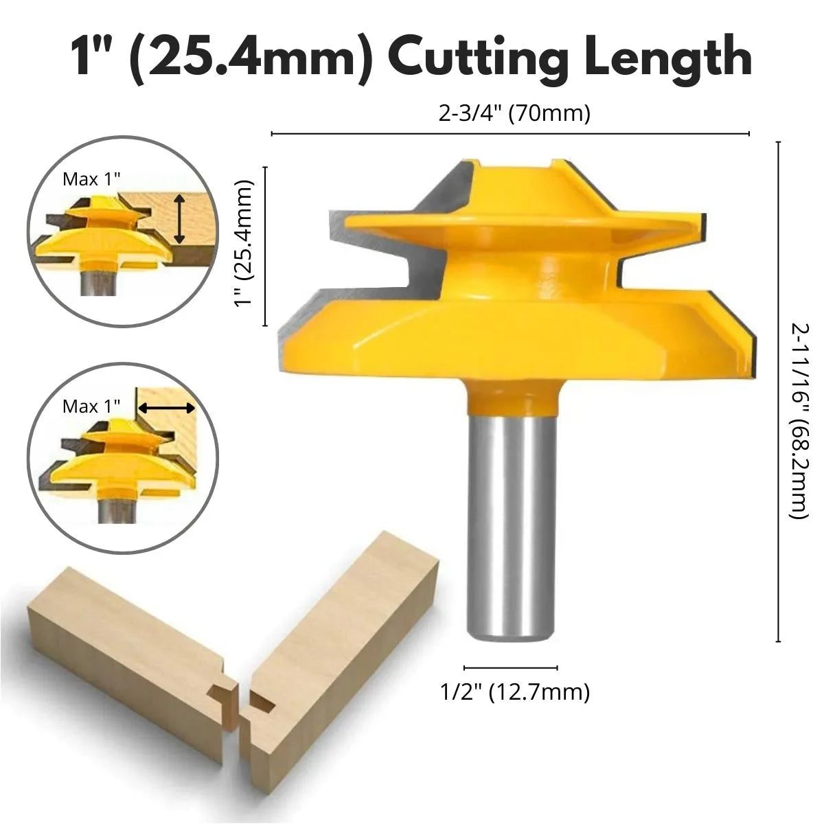 MiterMaster™ 45°-Gehrungsfräser mit Sperrfunktion – 1/2-Zoll-Schaft