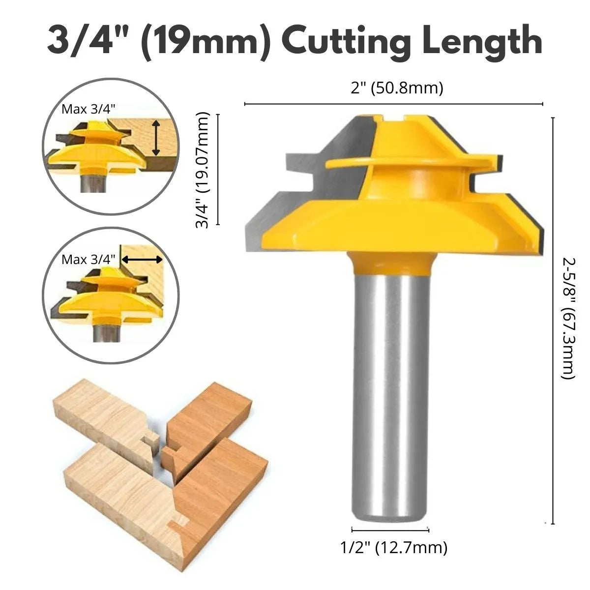 MiterMaster™ 45°-Gehrungsfräser mit Sperrfunktion – 1/2-Zoll-Schaft