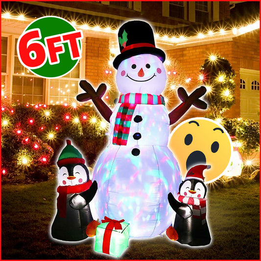 6ft Inflatable LED Snowman w/ Penguins