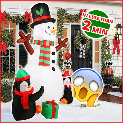 6ft Inflatable LED Snowman w/ Penguins