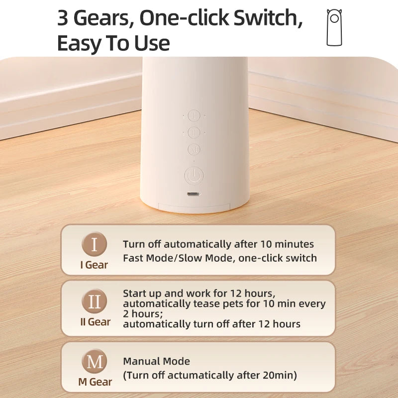 The three modes: 10 minute auto-off, a 12 hour cycle that plays 10 minutes every 2 hours, and manual