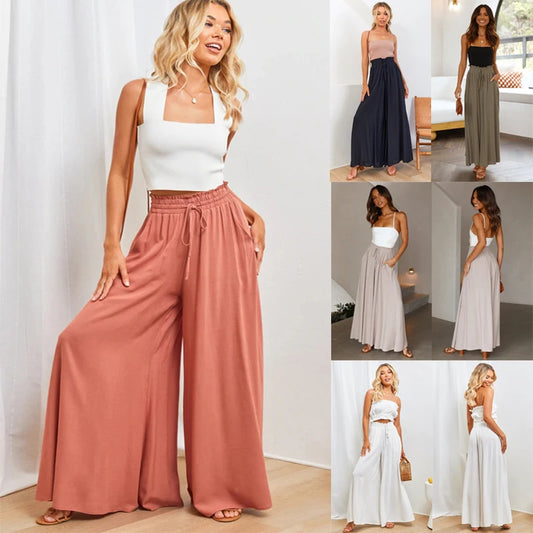 Woman - Summer Wide Leg Pants w/ Elastic Waistband