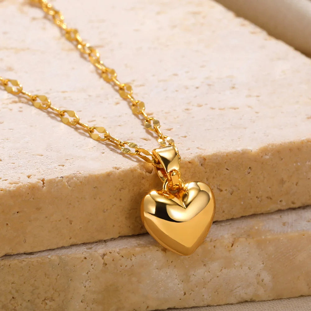 Stainless Steel Love Heart Necklace For Woman - Gold Color