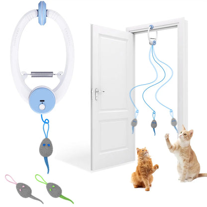 ZipMicy™: Smart Electric Doorway Cat Toy - USB-Rechargeable Automatic Bouncing Teaser With 3 Motion Modes & Catnip Plush Mice