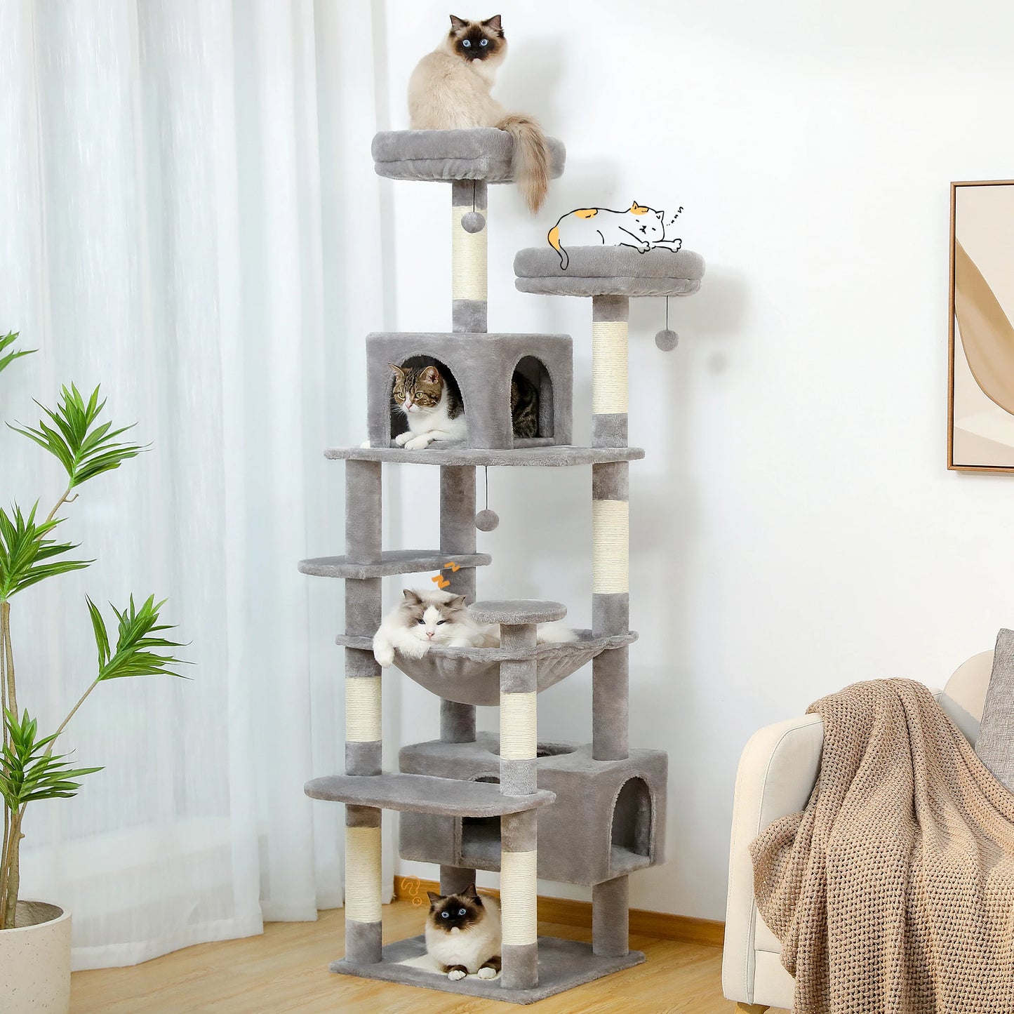 6ft Multi-Level Cat Tower - Premium Activity Tree for Climbing, Scratching & Resting