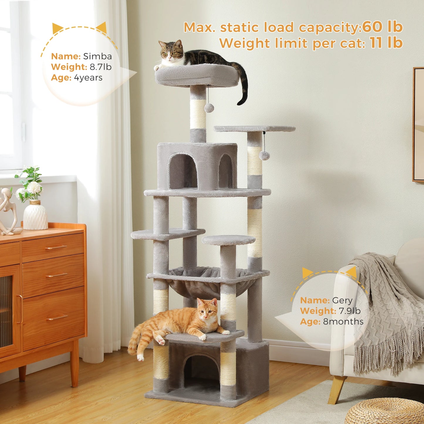 6ft Multi-Level Cat Tower - Premium Activity Tree for Climbing, Scratching & Resting