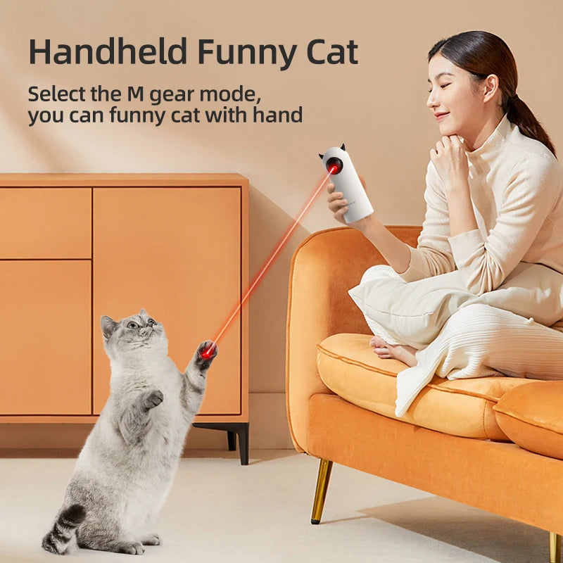 Using the laser toy by hand in manual mode while a cat jumps up for the dot