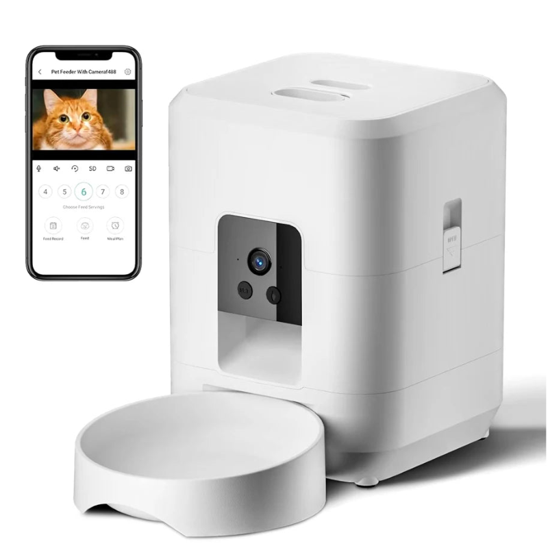 automatic cat feeder with camera white