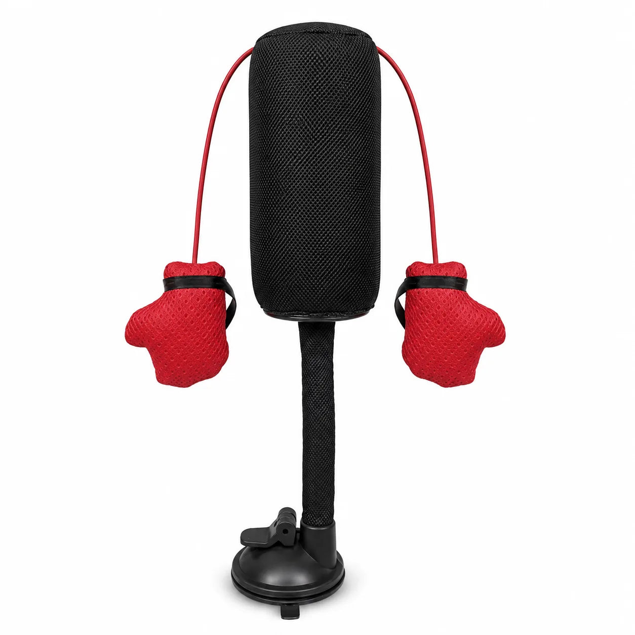 KittyKO cat punching bag with two red boxing gloves and suction cup base