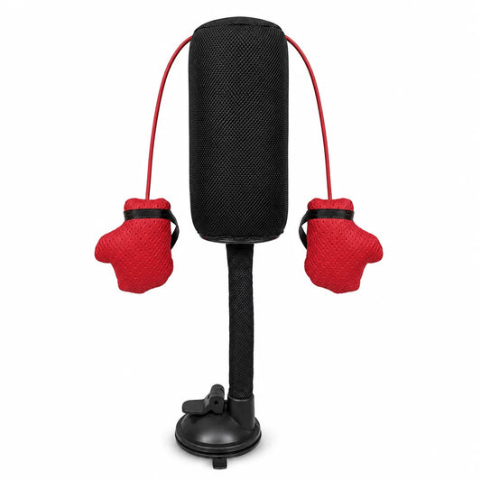KittyKO cat punching bag with two red boxing gloves and suction cup base